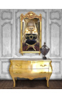 Commode baroque de style Louis XV dorée plateau marbre beige