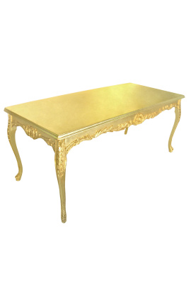 Mesa de comedor de madera barroca hoja de oro