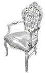 Baroko rokoko fotelis stiliaus dirbtinė oda sidabras ir sidabruota mediena