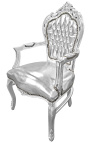 Fauteuil de style Baroque Rococo tissu simili cuir argent et bois argent