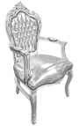 Barock Rococo fåtölj stil silver läder och silvered trä - 20