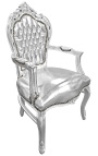 Barock-Sessel im Rokoko-Stil aus Kunstleder, Silber und versilbertem Holz