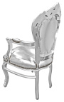 Baroque Rococo Armchair style false skin leather silver and silvered wood