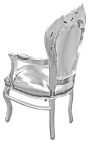 Fauteuil de style Baroque Rococo tissu simili cuir argent et bois argent