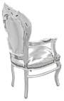 Fauteuil de style Baroque Rococo tissu simili cuir argent et bois argent