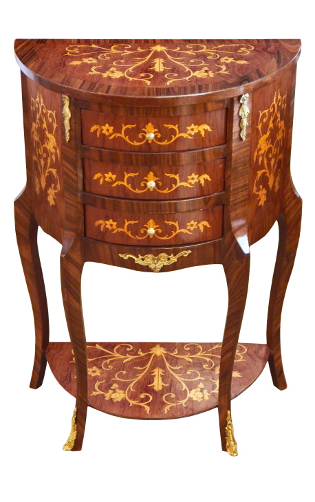 Bedside 3 drawers inlaid wood with shelf - 1