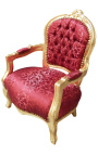 Barokke fauteuil voor kind rood satijn en goud hout