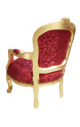 Fauteuil baroque enfant satiné rouge et bois doré