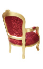 Baročni otroški fotelj rdeč saten in zlat les
