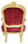 Barokke fauteuil voor kind rood satijn en goud hout