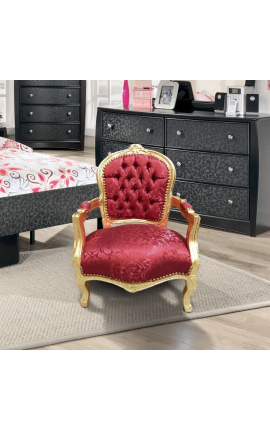 Sillón barroco para niños de satine rojo y madera de oro