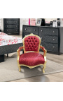 Barokke fauteuil voor kind rood satijn en goud hout