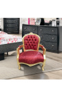 Baroque armchair for child red satine and gold wood