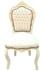 Stuhl im Barock-Rokoko-Stil, beiges Kunstleder und beiges Holz