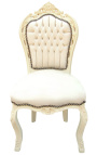 Chaise de style Baroque Rococo tissu simili cuir beige et bois laqué beige