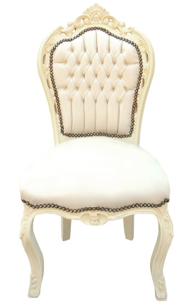 Scaun stil baroc rococo din piele bej si lemn bej
