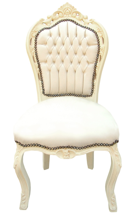 Barok stoel in rococostijl beige kunstleer en beige hout