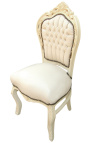 Cadeira de estilo barroco rococó tecido de couro sintético bege e madeira lacada bege