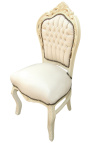 Chaise de style Baroque Rococo tissu simili cuir beige et bois laqué beige