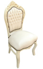 Chaise de style Baroque Rococo tissu simili cuir beige et bois laqué beige