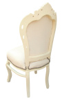 Scaun stil baroc rococo din piele bej si lemn bej