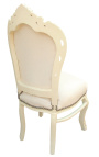 Sedia in stile barocco rococò tessuto ecopelle beige e legno laccato beige