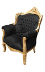 Scaun "prinţ" Stil baroc negru velvet și lemn de aur
