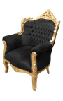 Sillón príncipe estilo barroco terciopelo negro y madera de oro