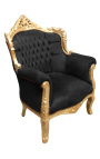 Poltrona "principesca" estilo barroco veludo preto e madeira dourada