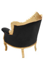 Sillón príncipe estilo barroco terciopelo negro y madera de oro