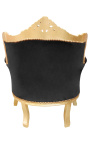 Armchair "princely" Baroque style black velvet and gold wood