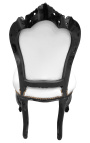 Silla estilo rococo barroco tela piel blanca y madera negra