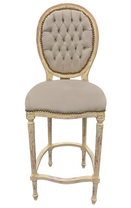 Barová stolička v štýle Louis XVI so strapcovou béžovou zamatovou látkou a béžovým drevom