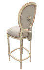 Бар стол в стил Луи XVI с пискюл в бежово кадифе и бежово дърво