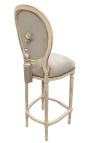 Bar chair Louis XVI style with tassel beige velvet fabric and beige wood