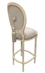 Silla de bar estilo Luis XVI con tela de terciopelo beige y madera beige