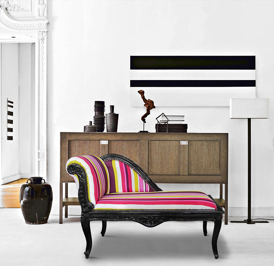 Louis XV style meridian striped fabric multicolored and black wood Royal Art Palace