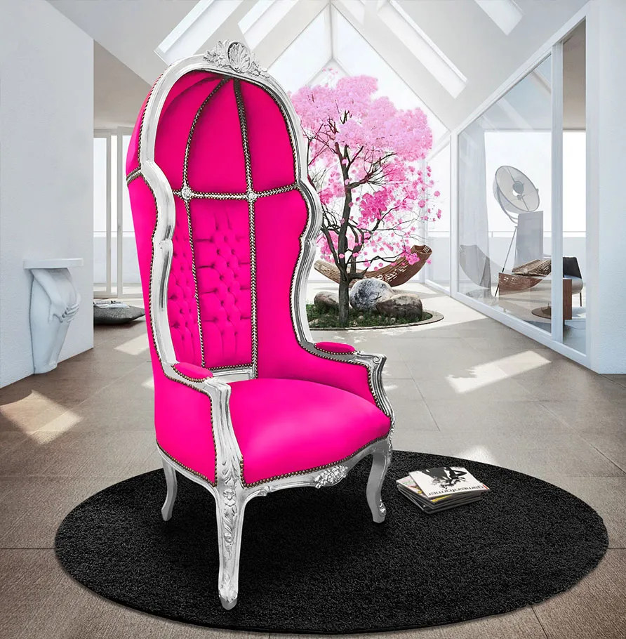 Fauteuil Carosse Fuchsia et bois argenté