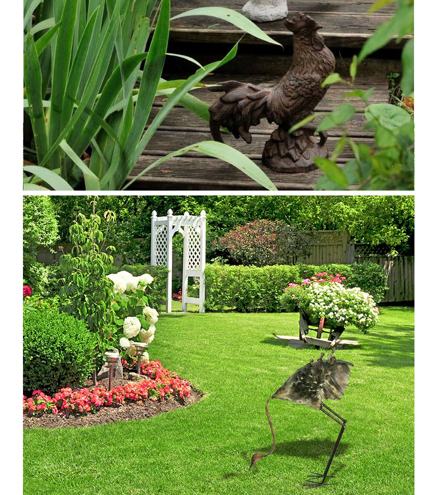 coq et héron décoratif pour jardin