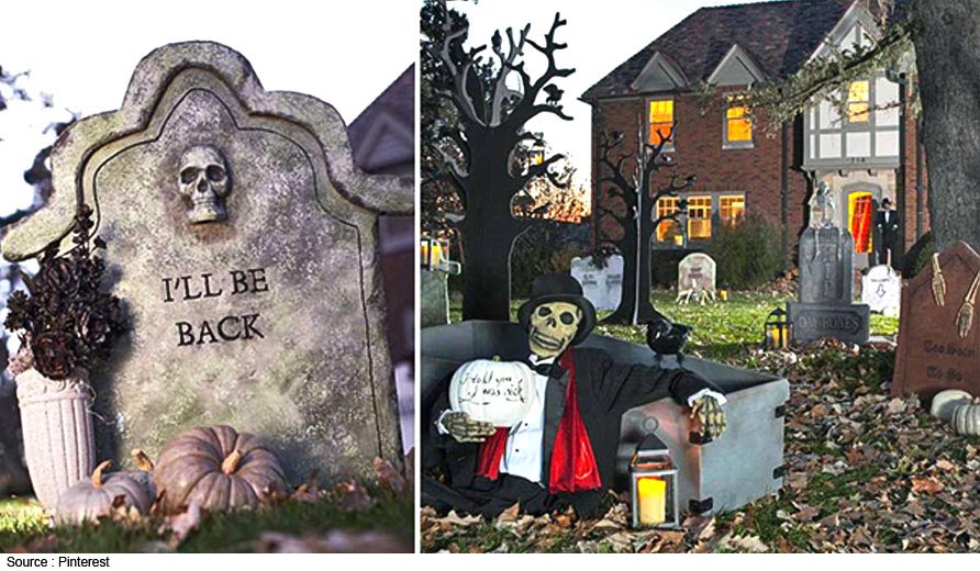 décor de cimetière dans le jardin pour la fête d’Halloween