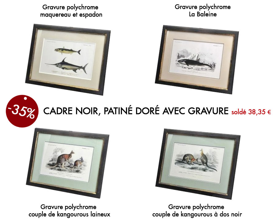 Soldes d’hiver 2ème démarque «cadre noir patiné doré avec gravure ».