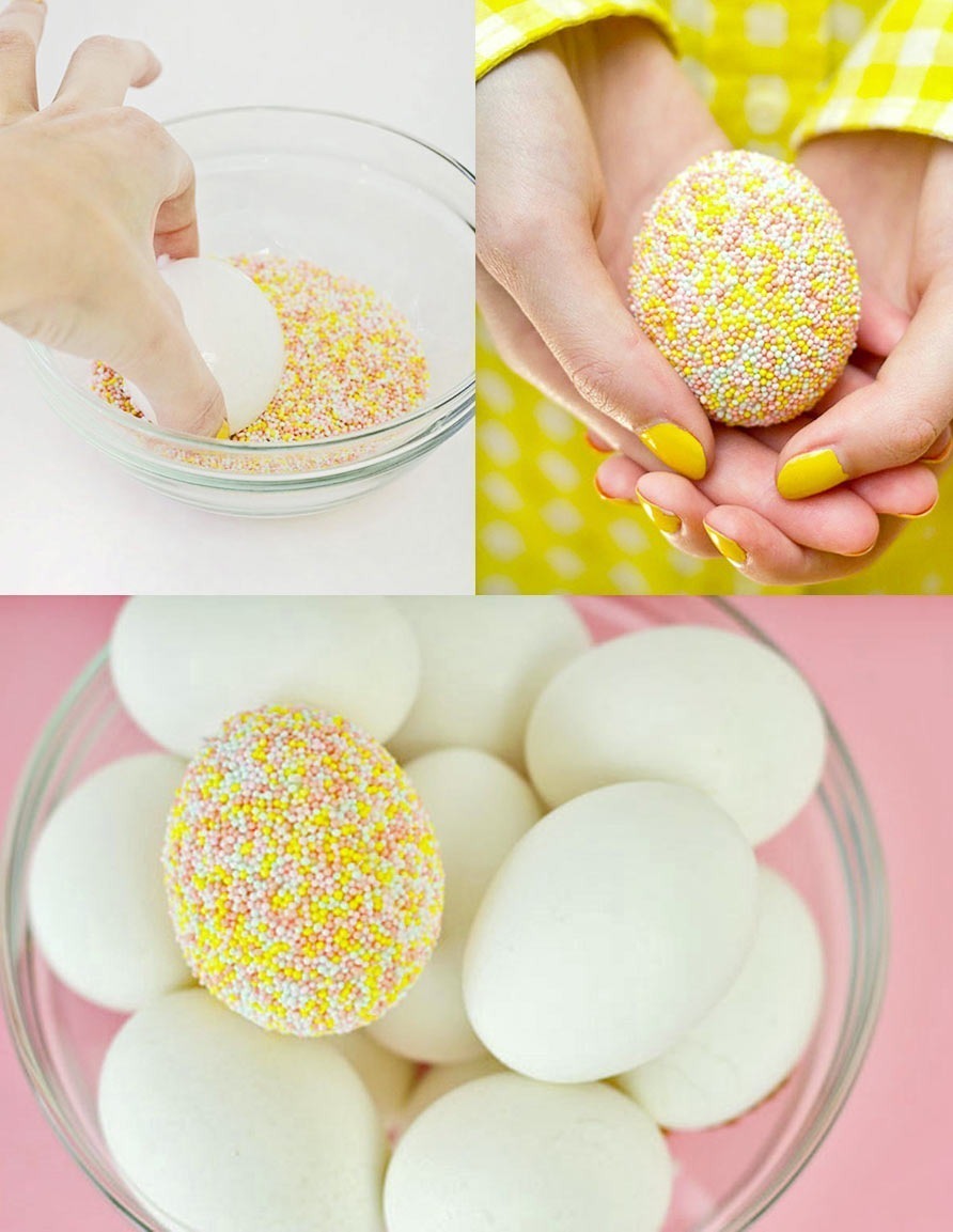 DIY Easter egg decorated with sugar vermicelli cake